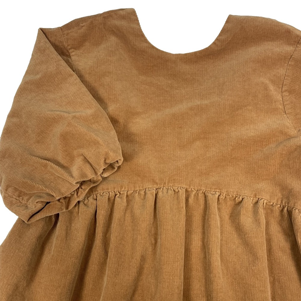 Everlane Baby Doll Puff Sleeve Dress Women's Medium Camel Corduroy